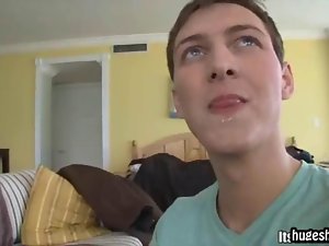 Blondfolded twink gets ebony enormous dick in his mouth