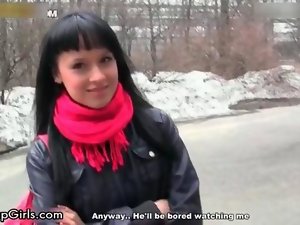 Stunning dark haired young woman gets randy talking feature