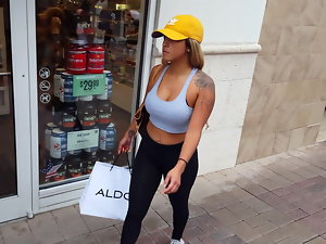 Candid spycam filthy thick bod tempting blonde in spandex shopping