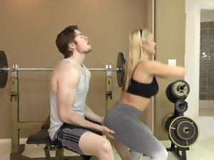 Man thrusts really long dick in mouth of fitness trainer